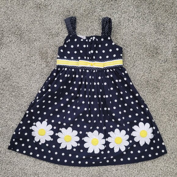 Girls Blueberi  Boulevard  Navy & White poke a dot  Sun Dress Size 5 - Picture 1 of 8